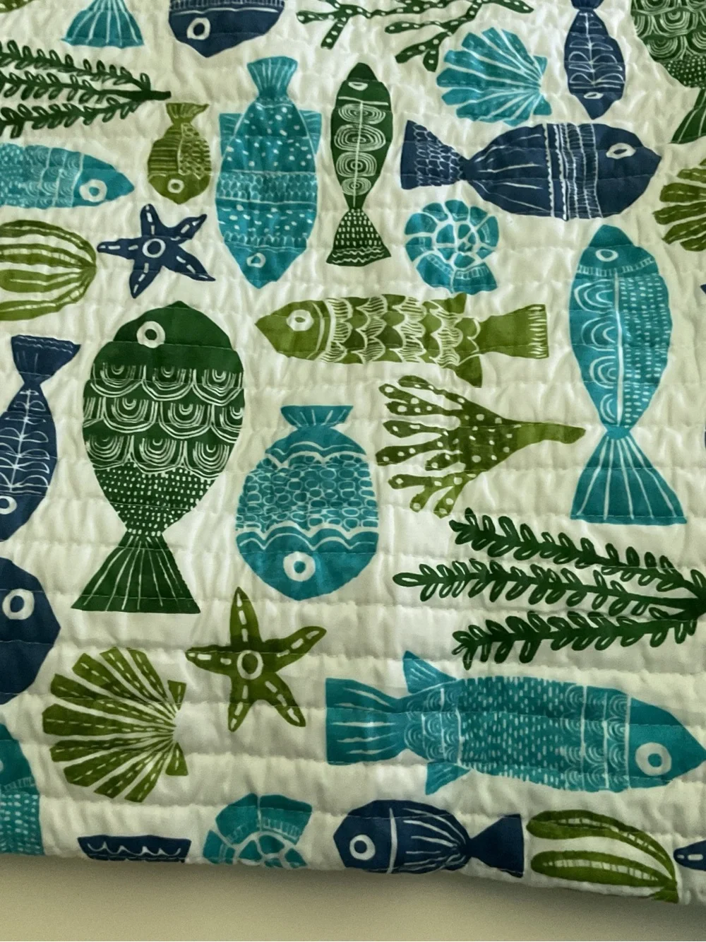 Coastal Fish Quilted Throw in Teal & Green Reversible King